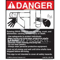 LBL-029 Adhesive Safety Sign for <strong>Drive Shafts</strong> 5" W x 6" H