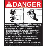 LBL-030 Adhesive Safety Sign for <strong>Sprockets and Chains</strong> 5" W x 6" H