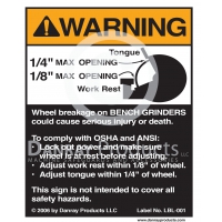 LBL-001 Adhesive Safety Sign for <strong>Bench Grinder Openings</strong> 2½" W x 3½" H