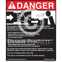 LBL-020 Adhesive Safety Sign for <strong>Plastic Injection Molding Machines</strong> 8¾" W x 10½" H
