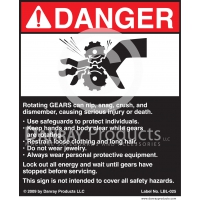 LBL-025 Adhesive Safety Sign for <strong>Gears</strong> 5" W x 6" H